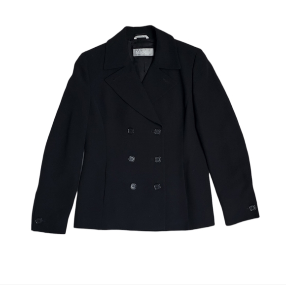 MaxMara Jackets & Blazers - Max Mara Double Breasted  Black Blazer Jacket Wool Blend Size 12 Made In Italy